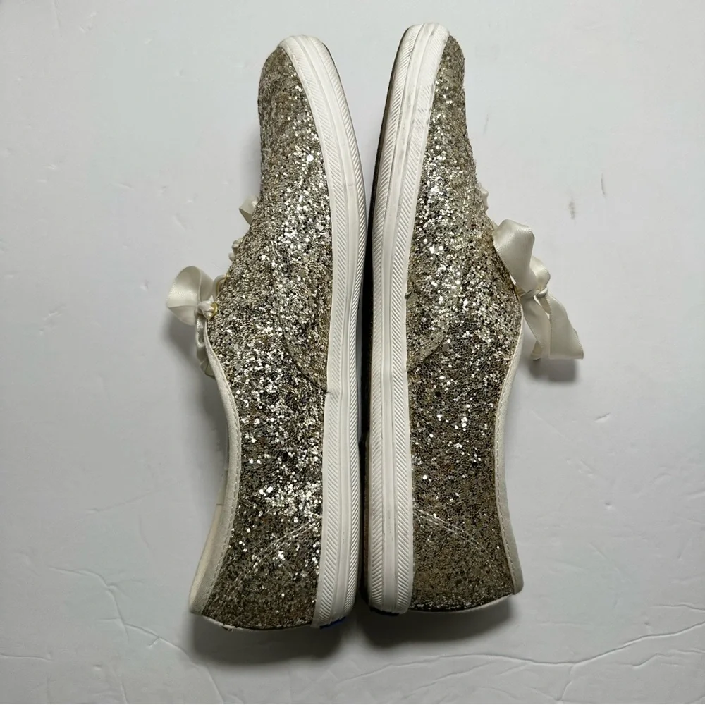 Keds X Kate Spade New York Gold Glitter Cream Satin Lace Up Sneakers- Size 8.5/9